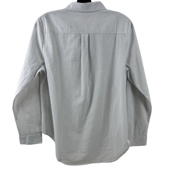 Womens Button Down Long Sleeve Shirts Casual V Neck Cotton Linen Roll Sleeve S - Picture 2 of 9